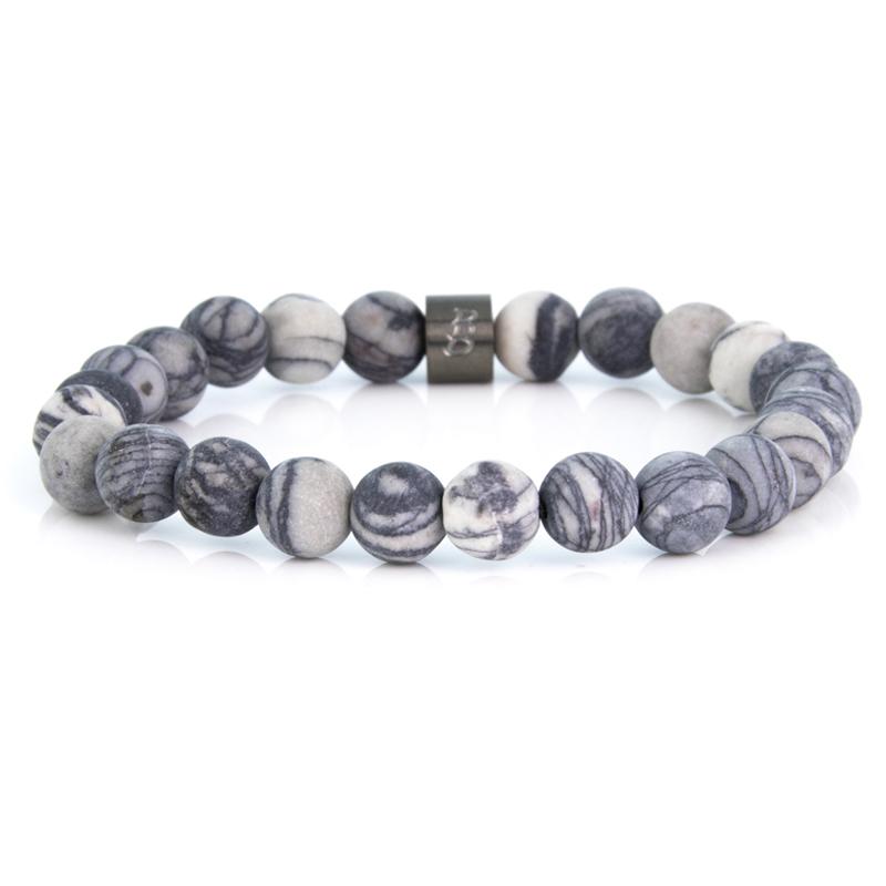 Steel & Stones | Grey Striped Jasper - Bad-Ass Bracelets